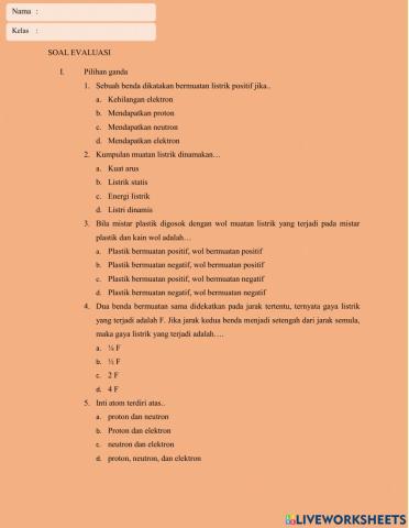Soal Evaluasi Kelistrikan