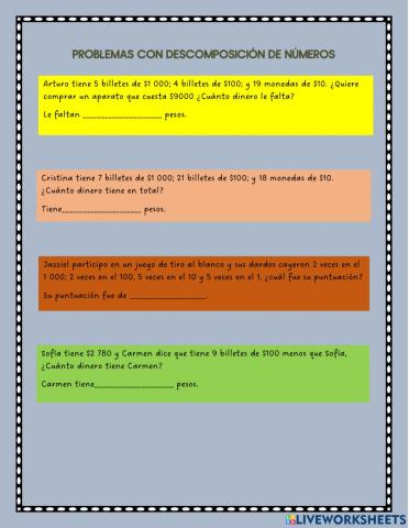 Problemas con descomposición  de números