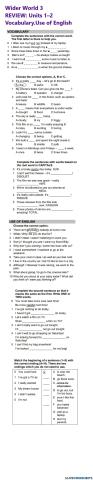 Wider World 3. Rewiev Units 1-2.Vocabulary.Use of English