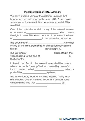 The Revolutions of 1848: Summary