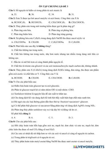 Ôn tập chương i,ii hoá 12