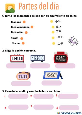 Horas y partes del dia en chino