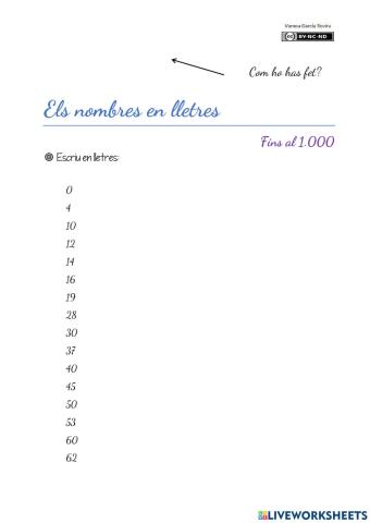 Els nombres en lletres (fins 1.000)