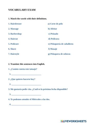 Vocabulary (hairdressing)