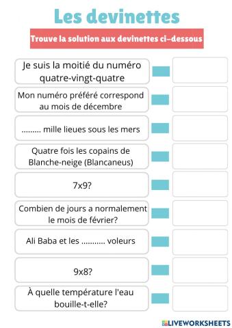 Devinettes avec numéros