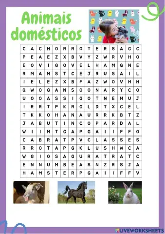 Caça palavras animais 3º ano