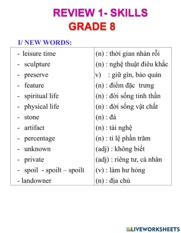 English 8- review 1- SKILLS