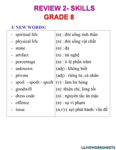 English 8- review 2- skills