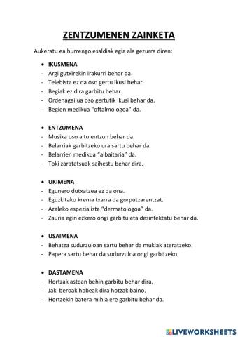 Zentzumenen zainketa