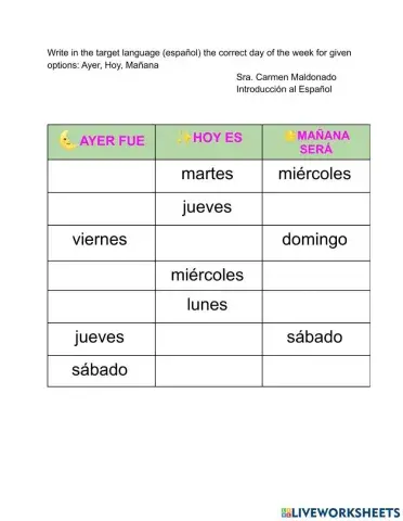 Dias de la Semana (ayer, hoy, mañana)