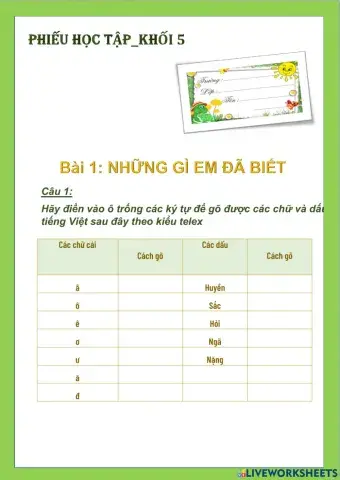 CĐ2-Bài 1: Những gì em đã biết