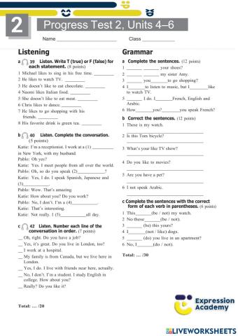 Progress test units 4-5-6 intro