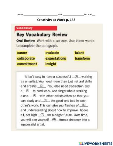 8- Key Vocab Review C at Work