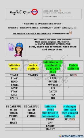 SPELLING : PRESENT SIMPLE 3rd PERSON SINGULAR AFFIRMATIVE  -