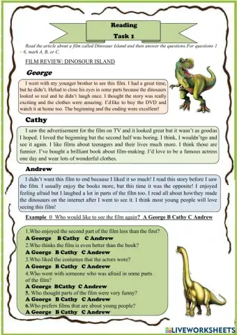 Reading.  FILM REVIEW: DINOSOUR ISLAND