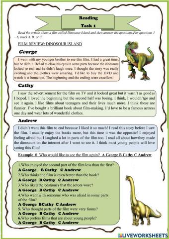 Reading.  FILM REVIEW: DINOSOUR ISLAND