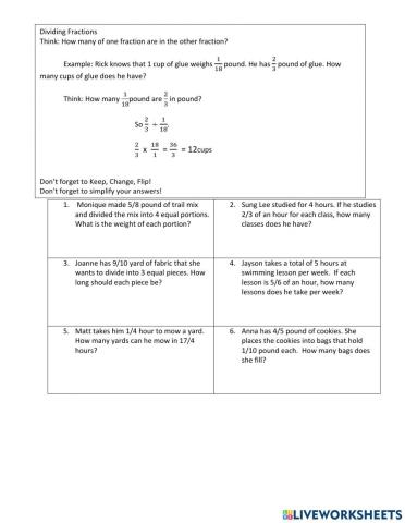 Dividing Fractions Word Problems