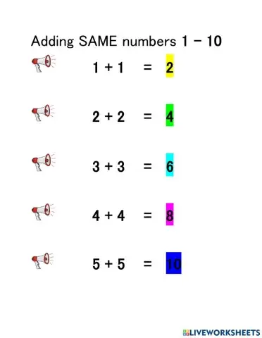Adding same numbers 1 - 10