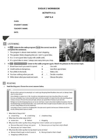 EVOLVE 2 UNIT 6.4 workbook