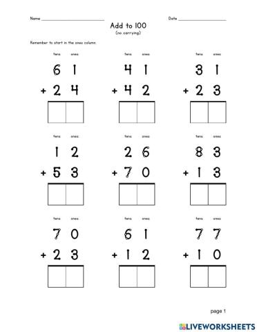 Add double digits no carrying (1)