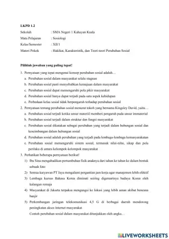 LKPD 1.2 Evaluasi Pembelajaran Sosiologi