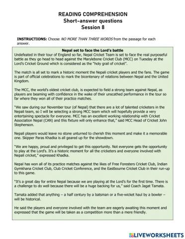 Reading comprehension