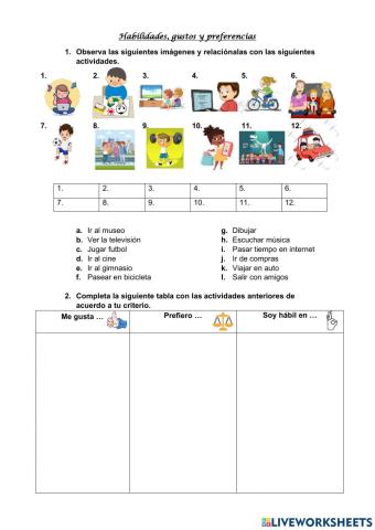 Habilidades, gustos y preferencias