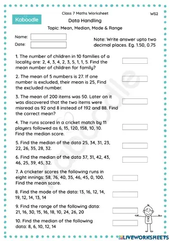 Data Handling (Mean, Median, Mode & Range)