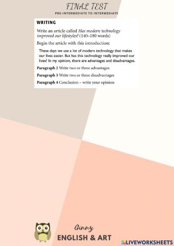 Intermediate Writing Final test