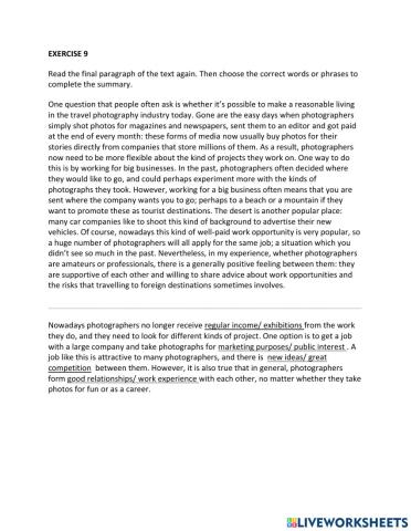 IE1, Unit 6, Reading, Exercise 9