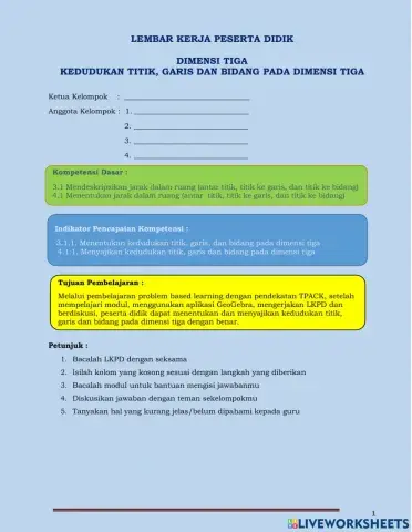 Kedudukan Titik, Garis dan Bidang Pada Dimensi Tiga