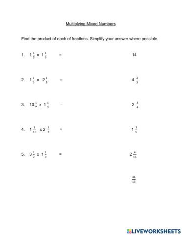Multiplying mixed fractions