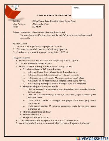 Sifat Determinan matriks ordo 3x3