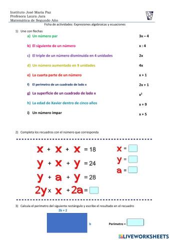 Expresiones algebraicas y ecuaciones