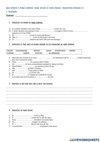 Quiz A1. Dossier 5. Passé composé, futur proche, passé récent, impératif...
