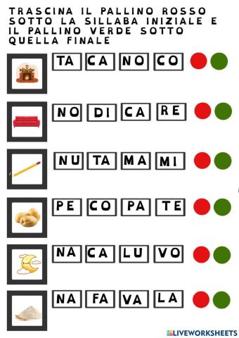 Riconosci lamsillaba iniziale efinale