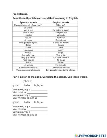 Song: Spanish Vivir la vida