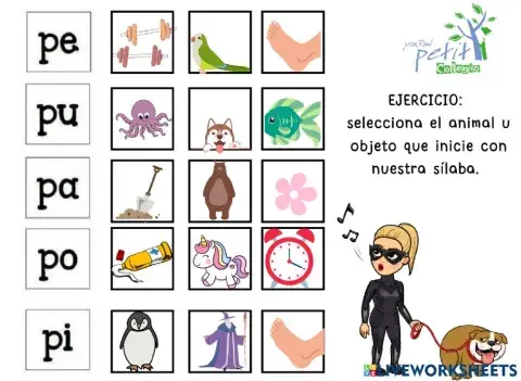 Ejercicio con la letra p silabas