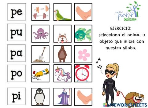 Ejercicio con la letra p silabas