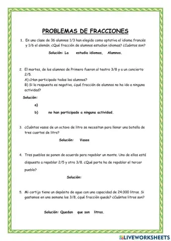 Problemas de fracciones