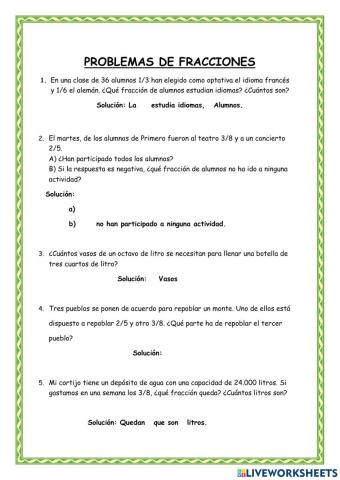 Problemas de fracciones