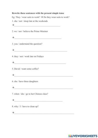 Hoàn thành câu thì hiện tại đơn