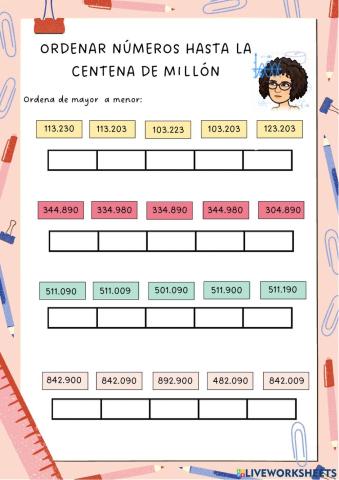 Ordenar números hasta la centena de millar