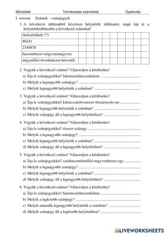 Természetes számok - műveletek 01