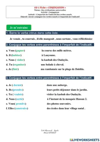 L'imparfait de l'indicatif des verbes usuels