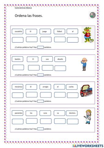 conciencia léxica. ordenar palabras. contar palabras