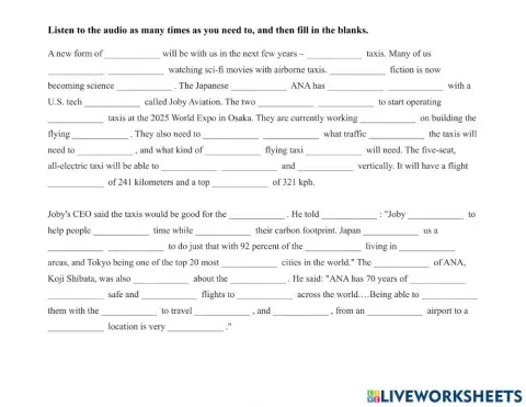 Transportation 1-Flying Taxis Dictation Exercise