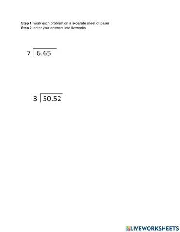 Dividing Decimals by a whole number