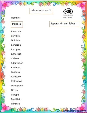 División en sílabas