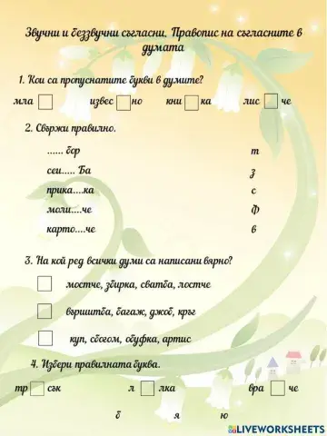 Звучни и беззвучни съгласни. Правопис на съгласните в думата